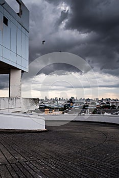 An empty rooftop car park of an abandoned mall