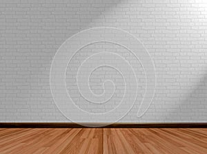 Empty room background and wooden floor brick wall