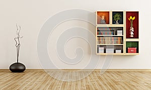 Empty room with bookcase