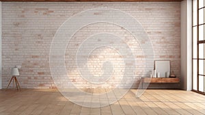 Empty Room With Brick Wall And Wooden Floor - 3d Rendering