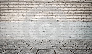 Empty room with bricks wall and tiled floor