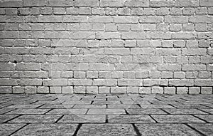 Empty room with bricks wall and tiled floor