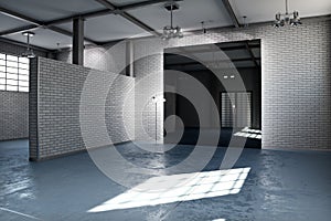 Empty room of a business or residential property with gray brick