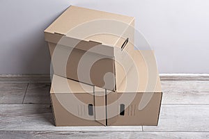 Empty room with cardboard boxes.