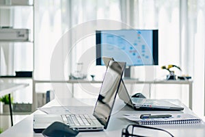 Empty room of developer programming room with coding and bootcamp training