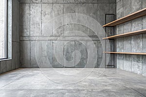Empty gray wall room with concrete backdrop