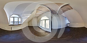 Empty room without furniture. full seamless spherical hdri panorama 360 degrees in interior of white loft room in equirectangular