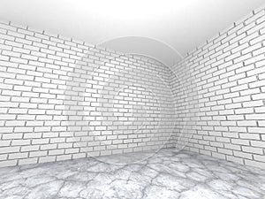 Empty room interior with white brick wall and concrete floor. Ab