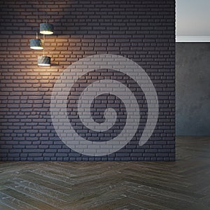 Empty room with light and blank brick wall, 3d rendering