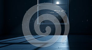 Empty Room Lit by Moonlight Through Window