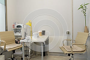 Empty room of a medical clinic with equipment for manicure