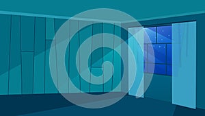 Empty room in moonlight rays flat vector illustration