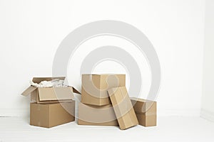 Empty room with moving boxes