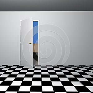 Empty room with open door