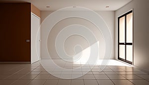 Empty room with open door and window. 3D rendering. Mock up