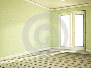 Empty room with an open window,