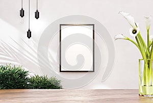 Empty room photo frame with wall paint, interior background image