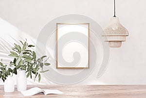 Empty room photo frame with wall paint, interior background image