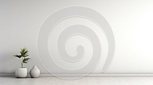 Empty room with a potted plants in a gray minimalist background with copy space