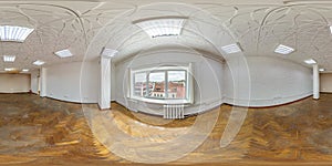 Empty room with repair and brick walls with city view in full seamless spherical hdri 360 panorama in interior white loft room for