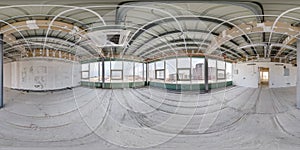 Empty room without repair. full seamless spherical hdri panorama 360 degrees in interior of white loft room office with panoramic