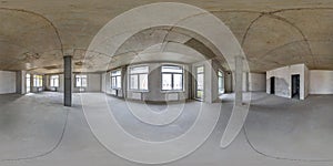 Empty room without repair. full seamless spherical hdri panorama 360 degrees in interior of white loft room office with panoramic