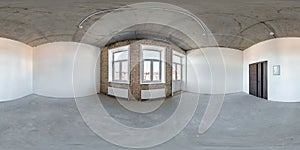 Empty room without repair in old building. full seamless spherical hdri panorama 360 degrees in interior of gray loft room office