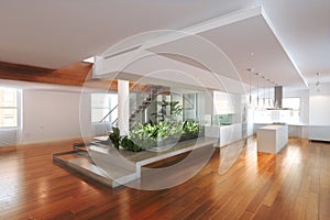 Empty room of residence with an atrium center