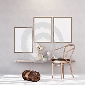 Empty room of Set of 3 photo frame with Furniture and fixture with neutral tones