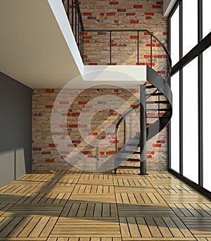 Empty room with staircase in waiting for tenants illustration photo