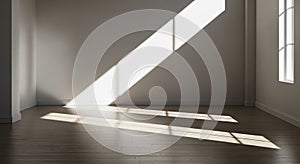 Empty Room with Sunlight Streaming Through Window Casting Shadows on Floor image photo