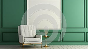 Empty Room With White Armchair And Green Walls photo