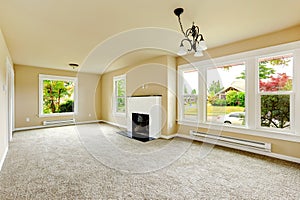 Empty room with white brick background fireplace