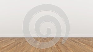 Empty Room White wall and wood brown floor, 3d render