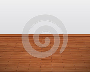 Empty room with white wall and wooden floor interior.laminate flooring, wood texture,wood plank perspective, natural