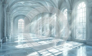empty room with white windows 3d render, bright, hazy. Generative AI