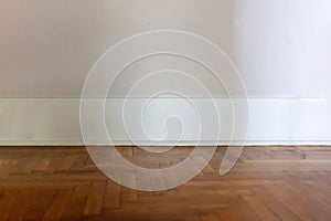 Empty room, wood floor parquet, blank wall. House interior, Architecture template, front view