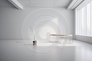 empty room with wooden table and white wall. 3 d renderingempty room with wooden table and white photo