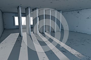 Empty rough room with light coming in from the window, 3d rendering