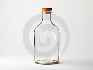 Empty round bottle with cork stopper on white isolated background. AI Generated Image