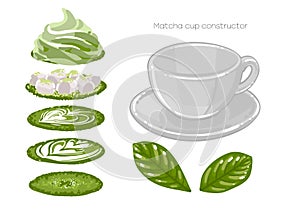 Empty round cup with different versions of matcha fillings