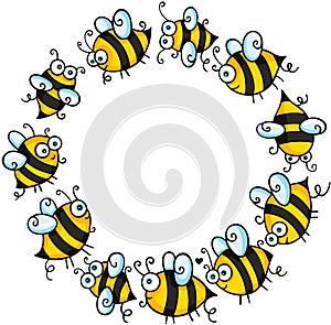 Empty round frame with funny bees
