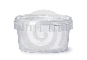 Empty round plastic food container