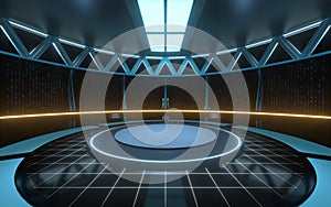 Empty round science fiction room, 3d rendering