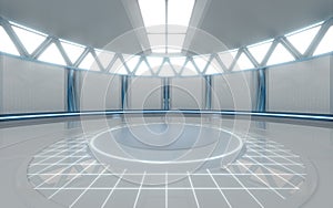 Empty round science fiction room, 3d rendering