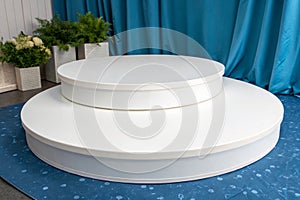 Empty Round White Platforms on Blue Background