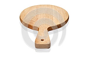 Empty round wooden board, Wooden serving tray with handle, isolated on white background with clipping path