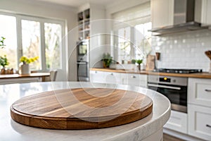 Empty round wooden table in kitchen