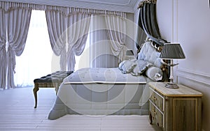 Empty royal bedroom in neoclassic design