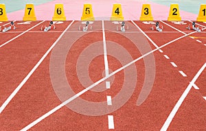 Empty running track texture with lane numbers